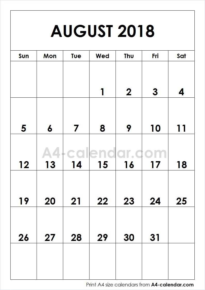 Blank August Calendar 2018 ~ Certificate Letter