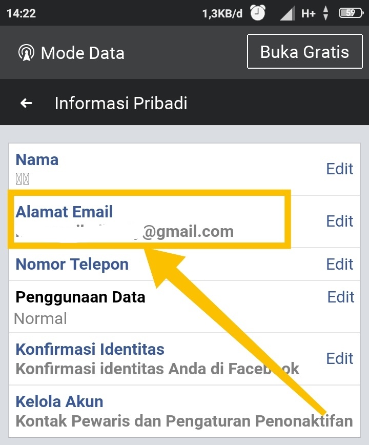 Kode email facebook