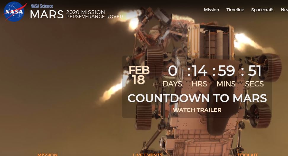 Pascal Hilkens Astro Page Countdown for Mars 15 hours to Perseverance Landing