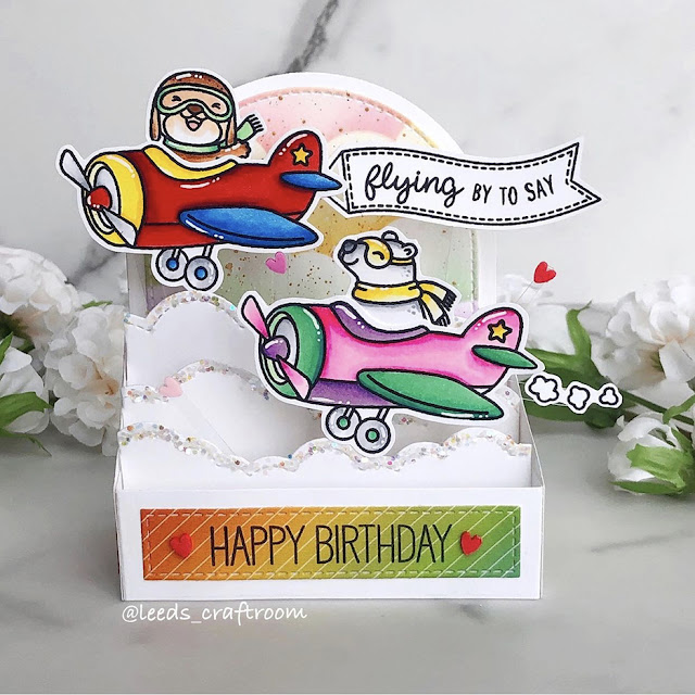 Sunny Studio Stamps: Plane Awesome Fluffy Clouds Border Die Customer Card by Lidya