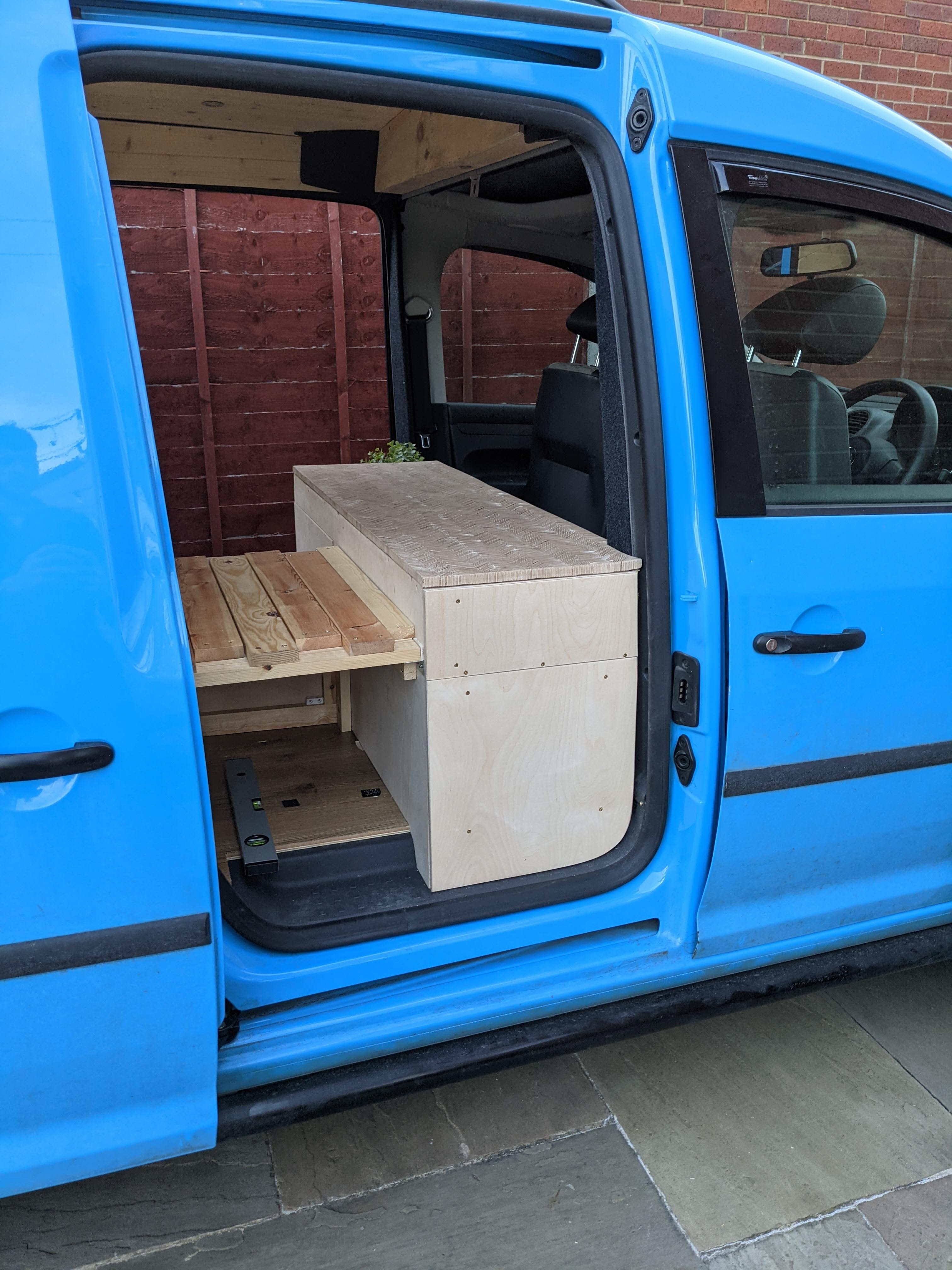 Finished plywood pull out cooker in vw van