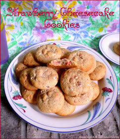 Strawberry Cheesecake Cookies, it’s the surprises inside that ramp up the flavor and texture. | Recipe developed by www.BakingInATornado.com | #recipe #cookies