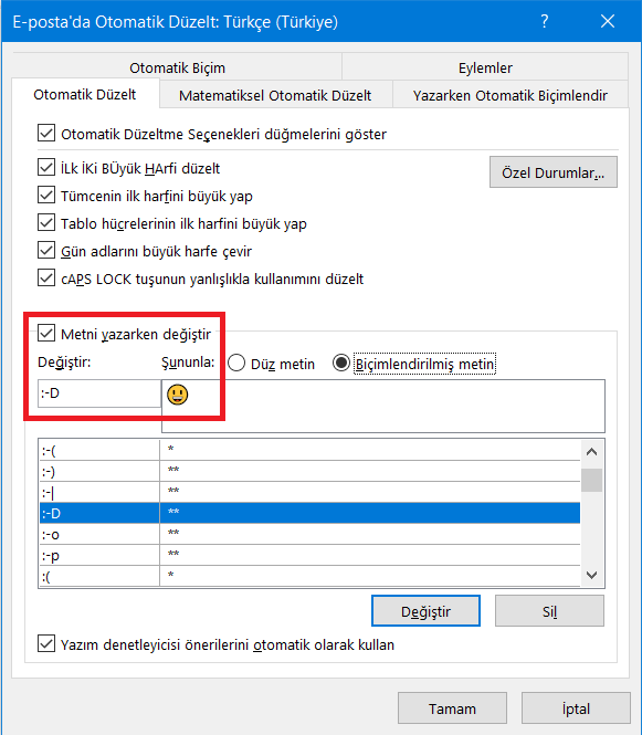 Outlook'ta Özel Emoji Kısayolları Ekleme