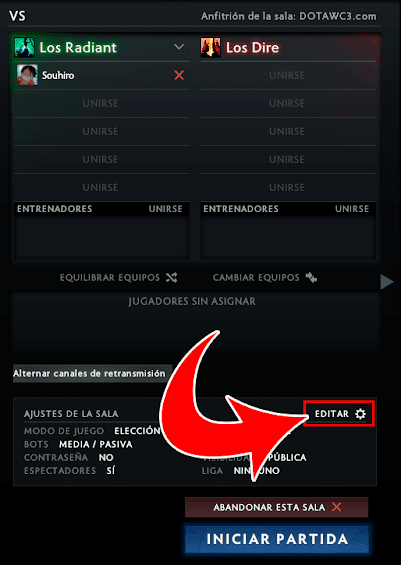 Como crear una sala en DOTA 2