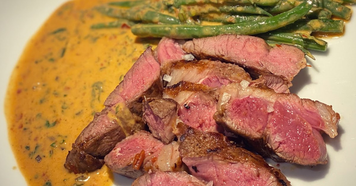Grilled Lamb Steaks with Harissa Sauce and Green Beans