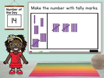 Use tally marks to represent a number with the digital number of the day activities