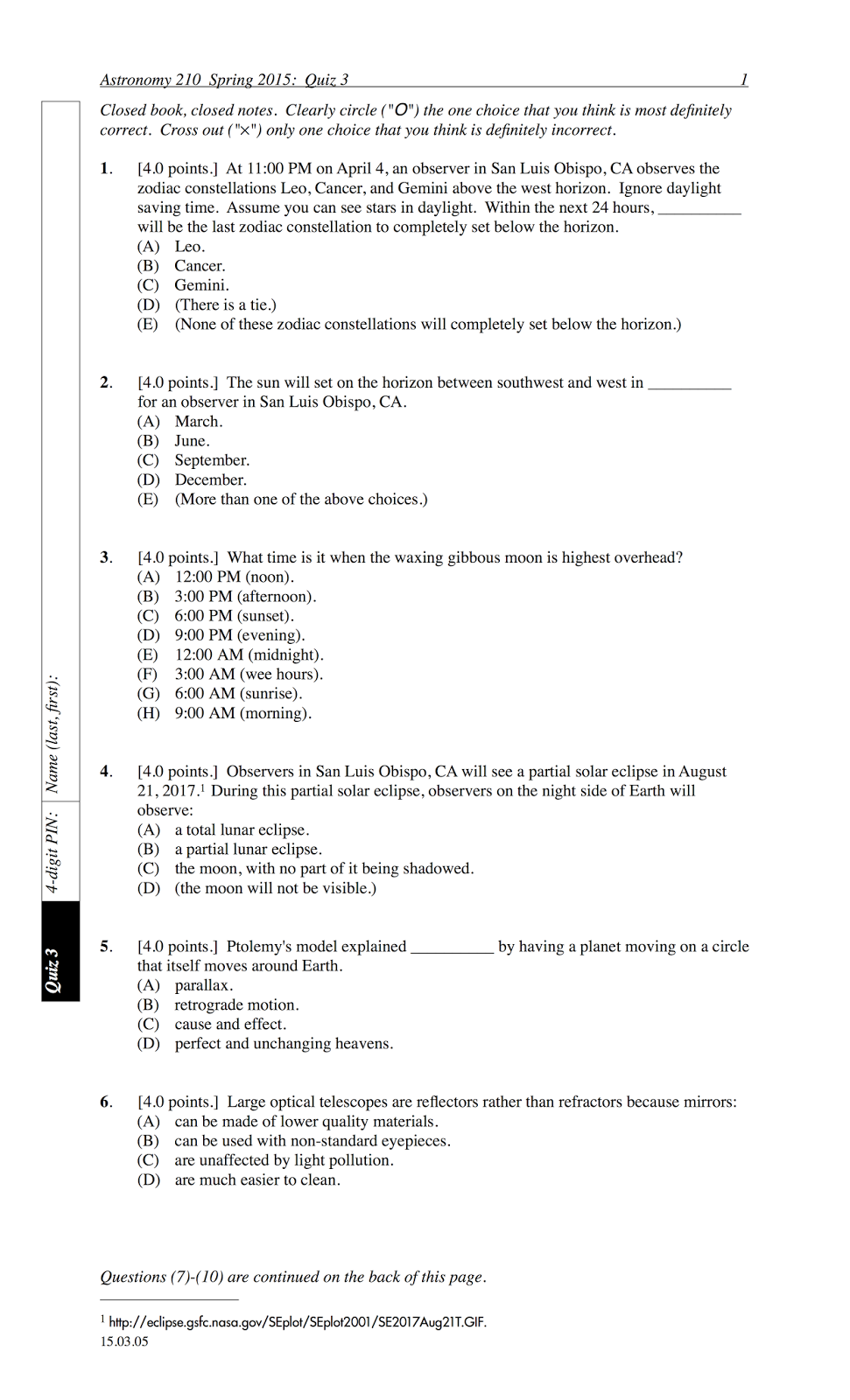 Pdog's blog boring but important Astronomy quiz archive telescopes