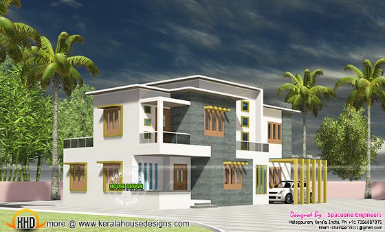 Flat roof house at Calicut, Kerala