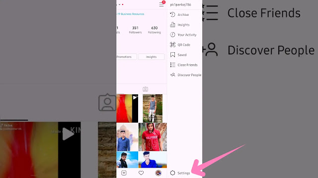 open settings in instagram