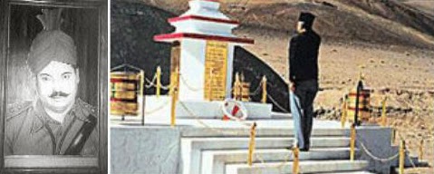 DSP Karam Singh of ITBP (left) and the Memorial (right) for the security personnel killed during the fighting on 21st of October 1959