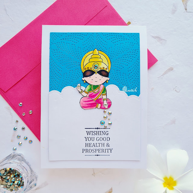Itsy Bitsy Lakshmi stamp, Lakshmi card for Diwali, Crafty Meraki Dance with me Slim line (mini) dies, Diwali cards, Diwali crafts. Crafty Meraki embellishments, Golden illusion sparkle, Quillish, cards by Ishani, Time out cards