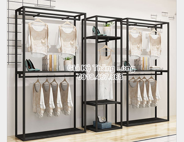 Kệ siêu thị Thăng Long: Tổng hợp mẫu giá treo quần áo áp tường 2 tầng