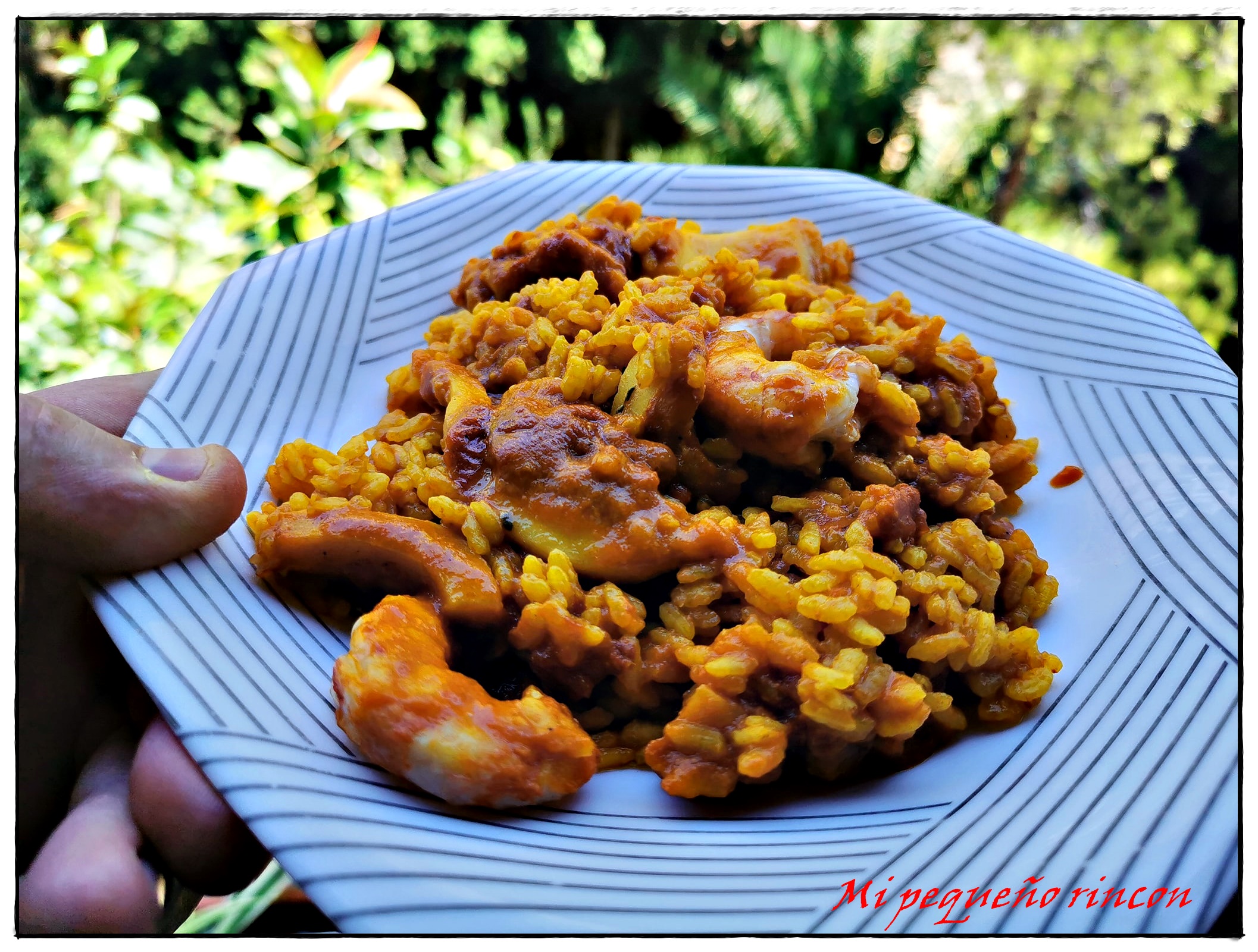 Mi pequeño rincon Paella de verduras y gambon