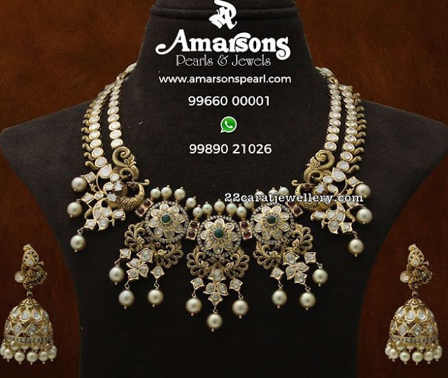 Two Rows Floal Choker with Jhumkas Two Rows Floal Choker with Jhumkas