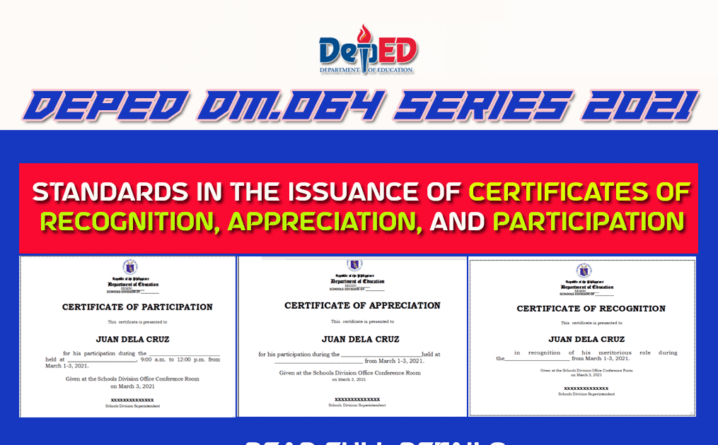 DEPED 2021 STANDARDS IN THE ISSUANCE OF CERTIFICATES OF RECOGNITION