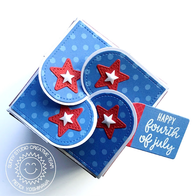 Sunny Studio Stamps: 4th of July Red, White & Blue Patriotic Star Treat Box (using Wrap Around Box dies)