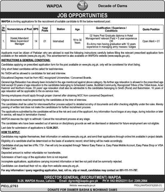 Water & Power Development Authority (WAPDA) Jobs 2021 in Pakistan Water & Power Development Authority (WAPDA) Jobs 2021 in Pakistan
