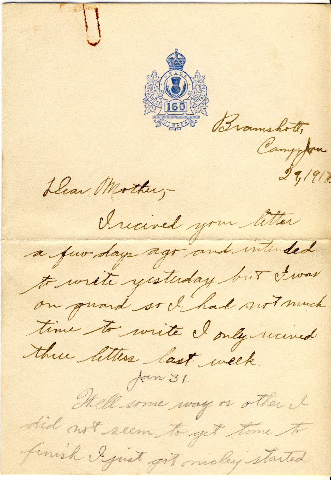 Letters From World War One Jan. 29, 1917 Bramshott Camp