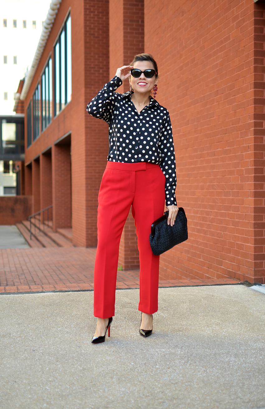 Monday Work Outfit With A Powerful Red Pantsuit | MY SMALL WARDROBE