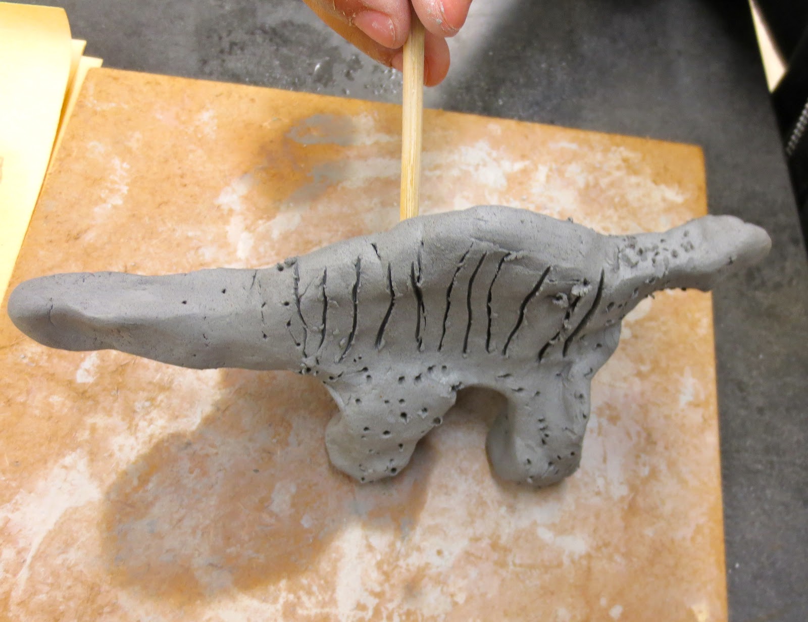 Zilker Elementary Art Class 1st Grade Clay Dinosaur Sculptures