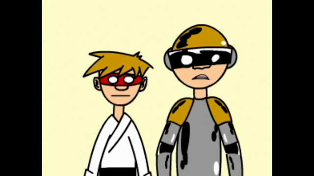 image of two cartoon characters on a yellow background