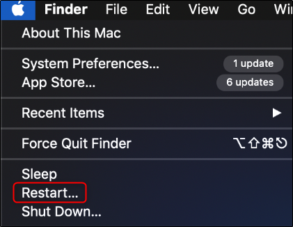 أعد تشغيل Mac عبر قائمة التفاح