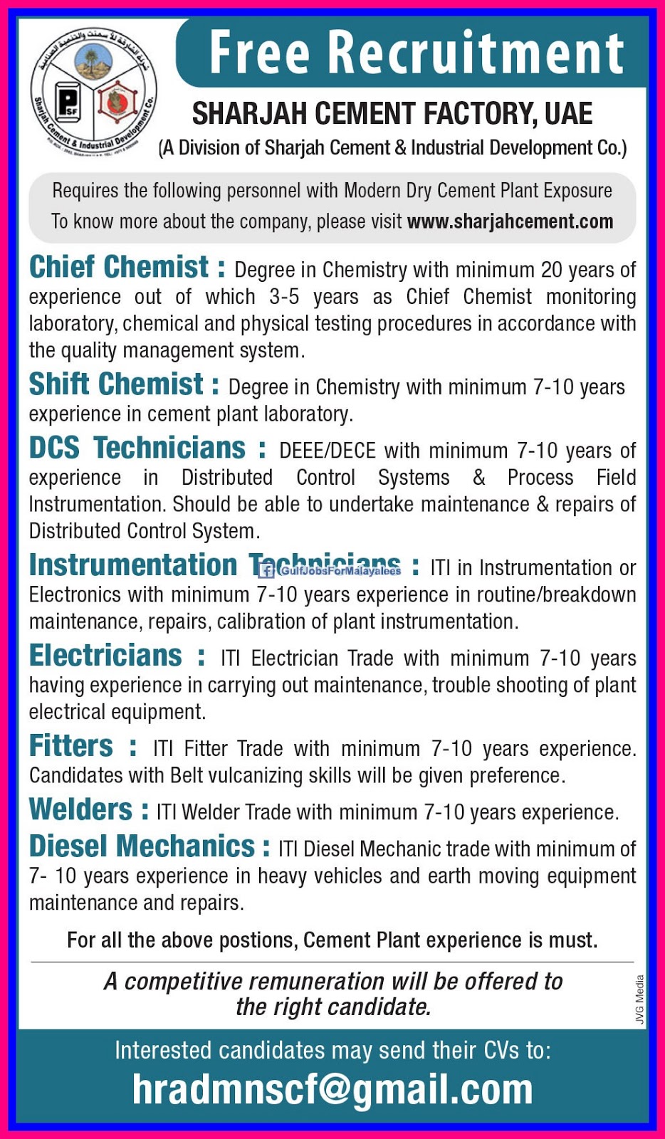 ... Recruitment For Sharjah Cement Factory,UAE - Gulf Jobs for Malayalees