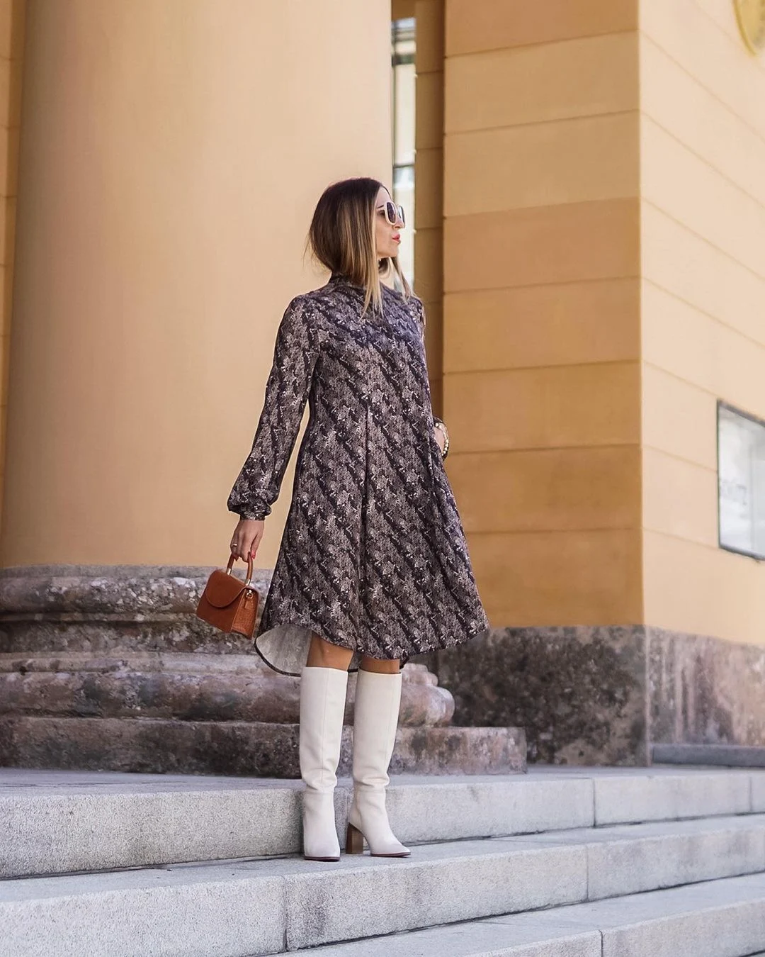 How to style a dress and white boots