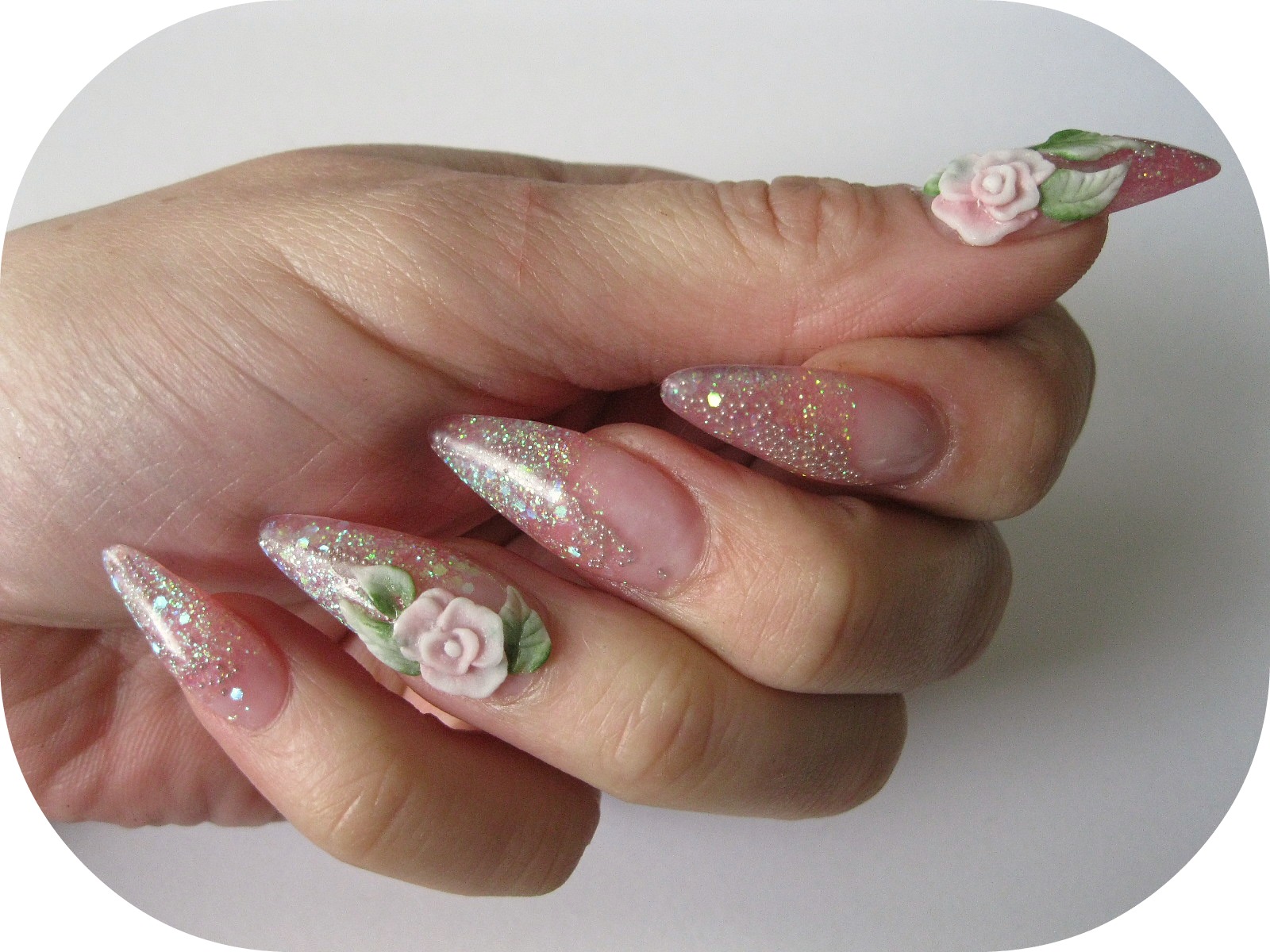 ...Make It With Me: Stiletto Nails with 3D Roses and Glitter