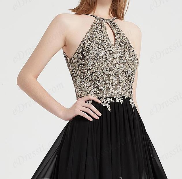 black prom dresses with halter neckline