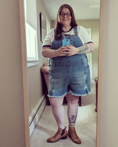 fat girl in overalls