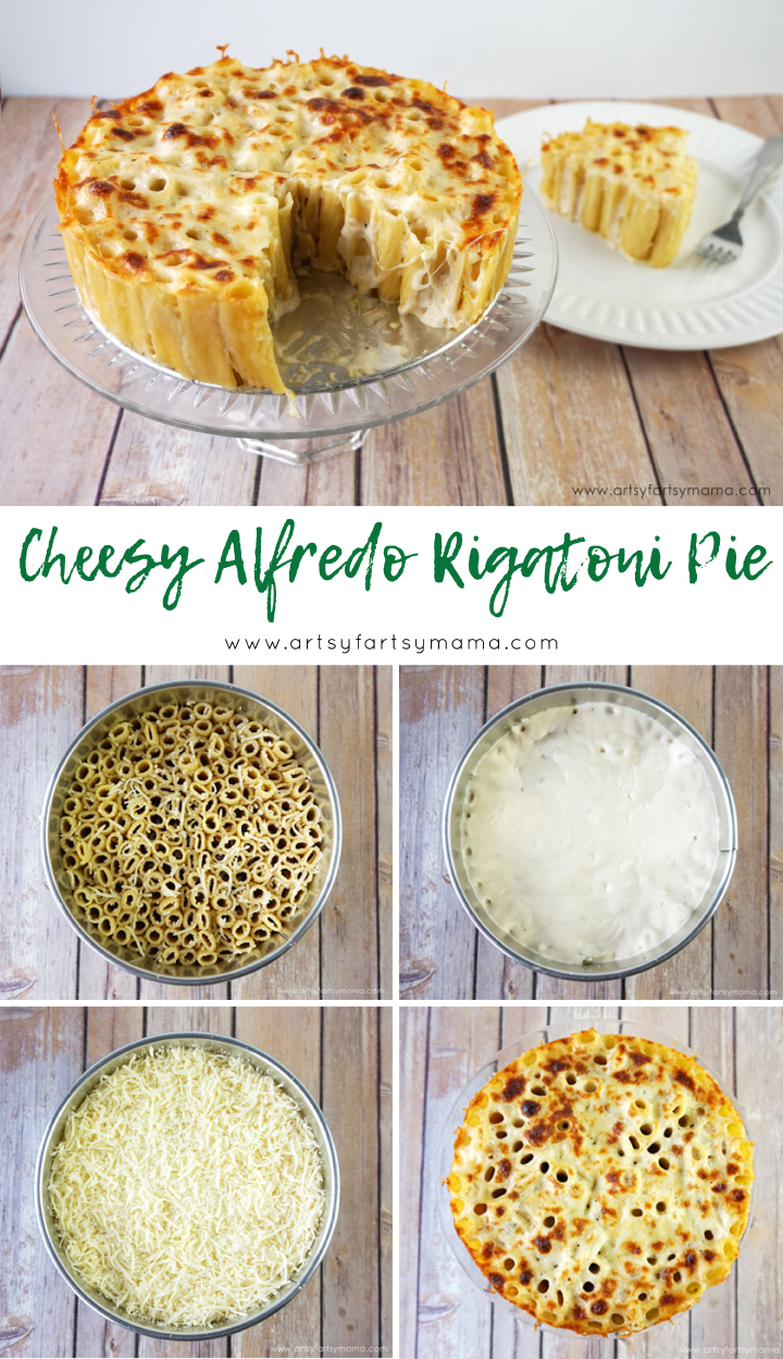 Make some Cheesy Alfredo Rigatoni Pie for a romantic night in and download a free printable card! #StayInWithPasta