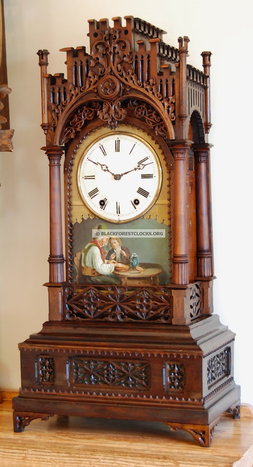 Black Forest Clocks A Rare Black Forest Gothic Cuckoo Clock with Oil Painting by Samuel Kammerer