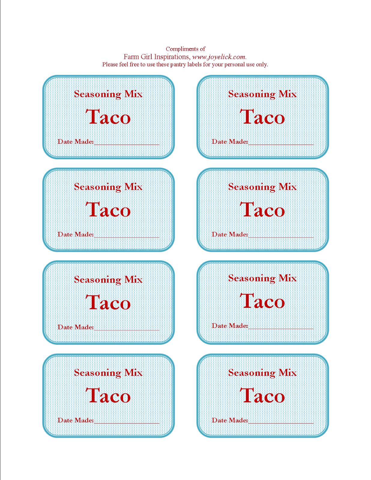 Homemade TACO SEASONING MIX The frugal farm girl's DIY readymade mix