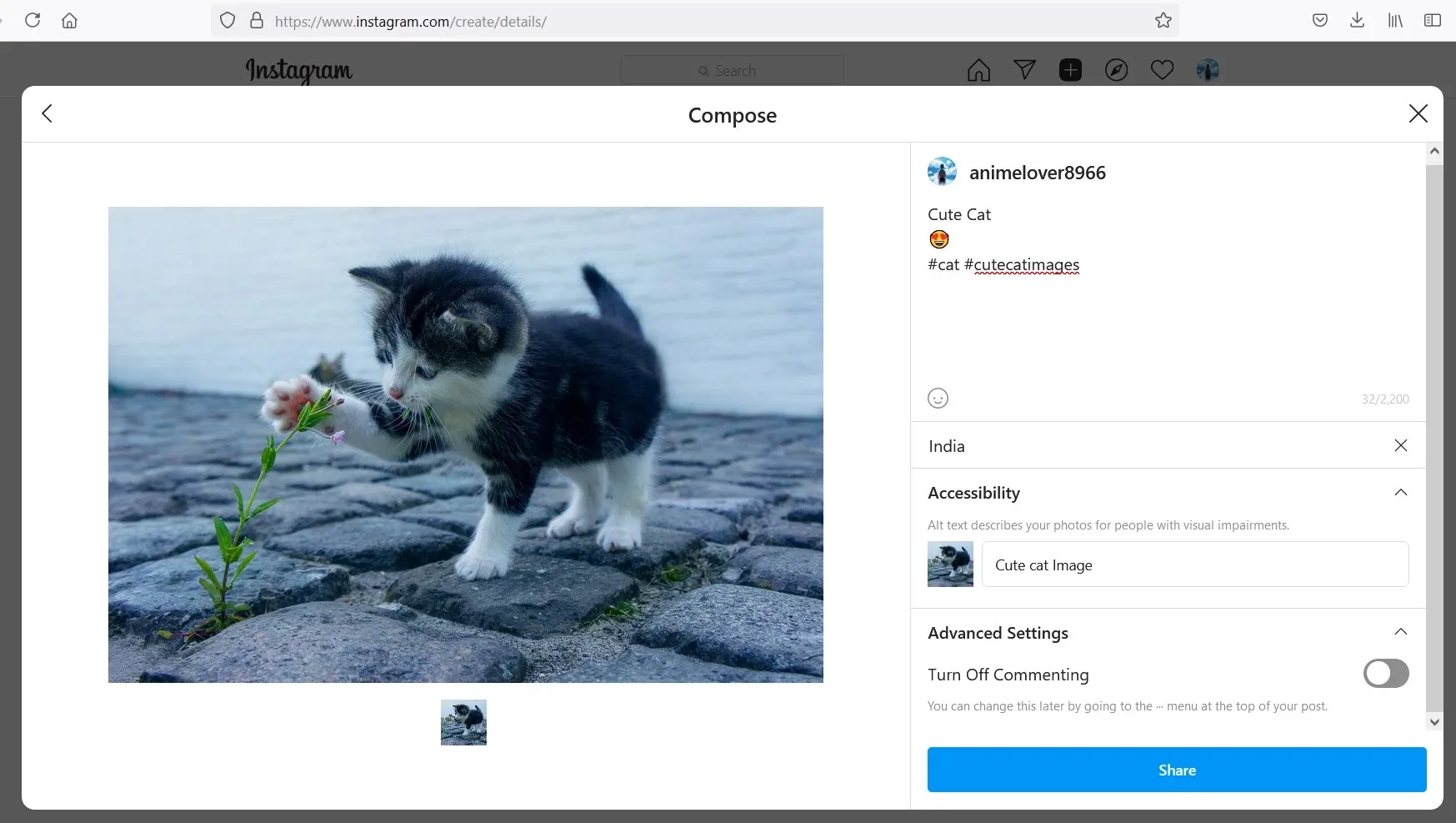 Post Caption Accessibility and Additional Settings on Instagram Desktop
