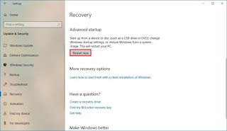 Recovery settings, Advanced startup