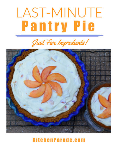 Last-Minute Pantry Pie ♥ KitchenParade.com, just five ingredients, all from the pantry, excellent with both canned fruit and fresh fruit. Just Five Ingredients Plus a Crust. Fresh & Flexible. Crowd Pleaser. Weeknight Easy, Weekend Special.