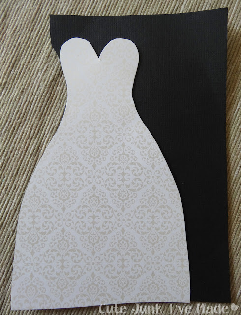 Homemade Wedding Card - dress on black paper excess removed