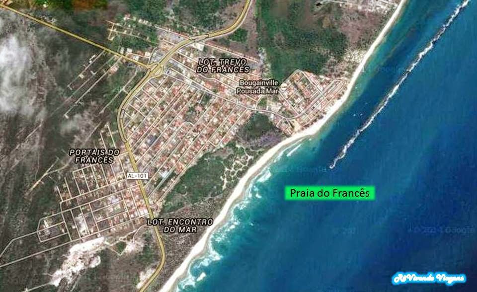 Mapa da Praia do Francês Litoral Sul de Alagoas