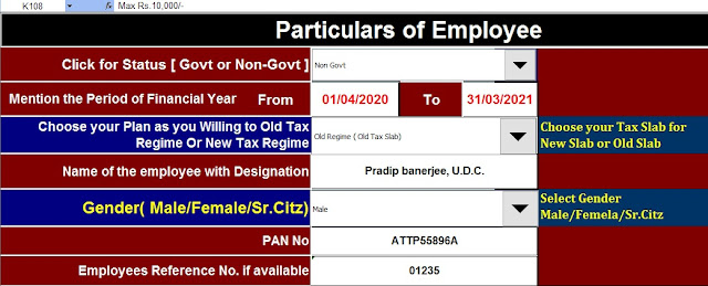 Automated Income Tax Calculator for the Govt and Non-Govt Employees for the F.Y.2020-21