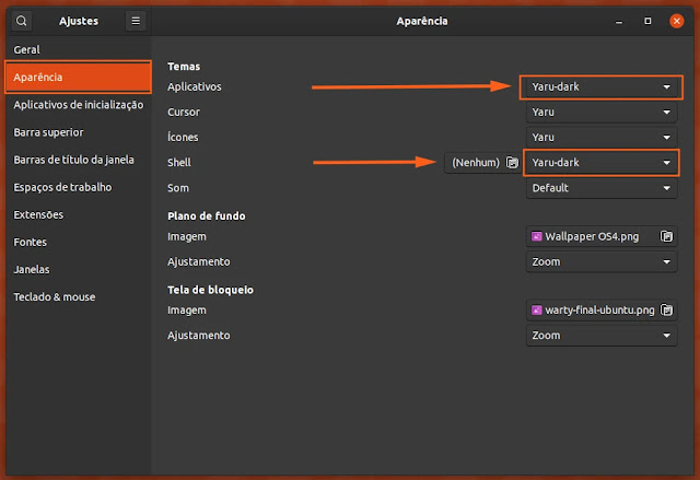 tema-dark-modo-escuro-noite-apps-shell-theme-ubuntu-gnome-yaru-tweak-ajustes