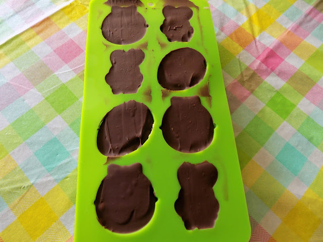 A picture of an Easter mold that was filled and is set