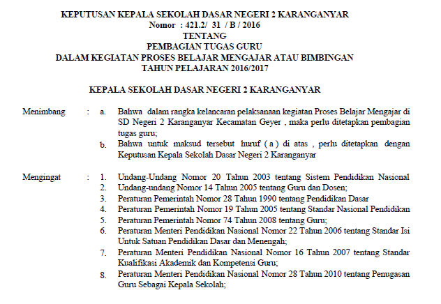 Contoh SK PMB Proses Belajar Mengajar SK Proses Belajar Mengajar