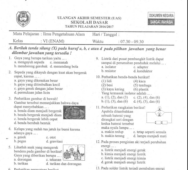 Contoh Soal Un Sd 2017