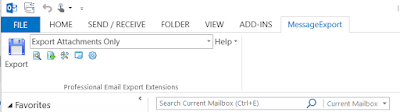 Screen image of MessageExport addin, in Outlook 2016.