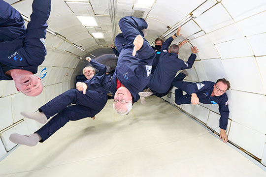 Laying back and floating upside down in zero-g (Source: The Zero-G Team)