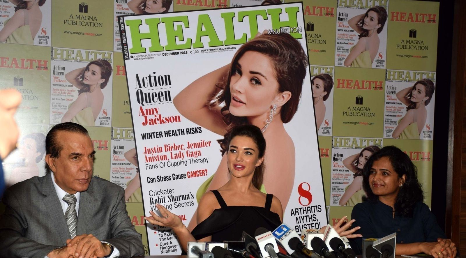 Amy Jackson Looks Gorgeous In Black Dress At The Health & Nutrition Magazine Cover Launch