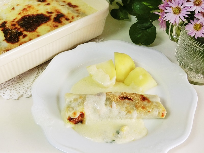 Bon Bon Art Cooking レシピ ほうれん草フィリングカネロニのチーズクリームグラタン