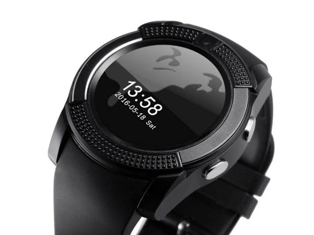 UFIT V8 Bluetooth 4G Smartwatch with SIM, 32 GB Memory Card Slot and Fitness Tracker, Camera and Black Strap