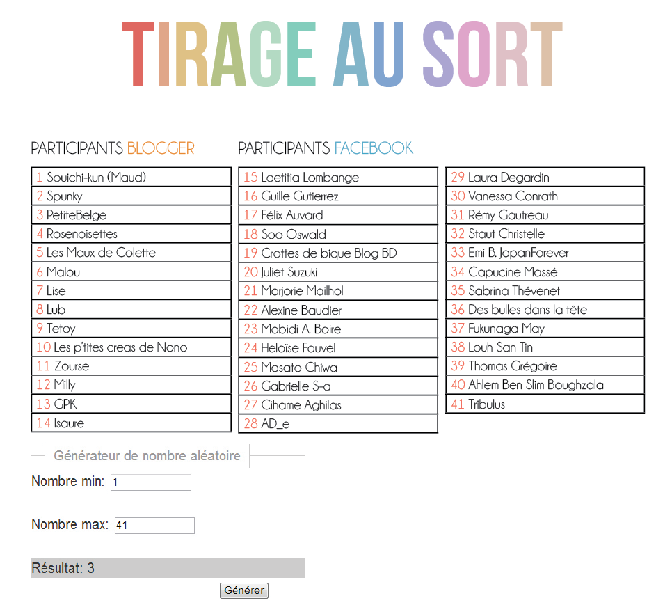 Nini ★ Wanted BLOG BD Gagnant du tirage au sort Nini ★ Wanted BLOG BD Gagnant du tirage au sort